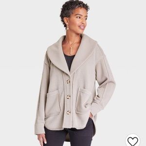 Knox Rose Tan Fleece Shawl Collar Jacket Cardigan With Pockets Size XS